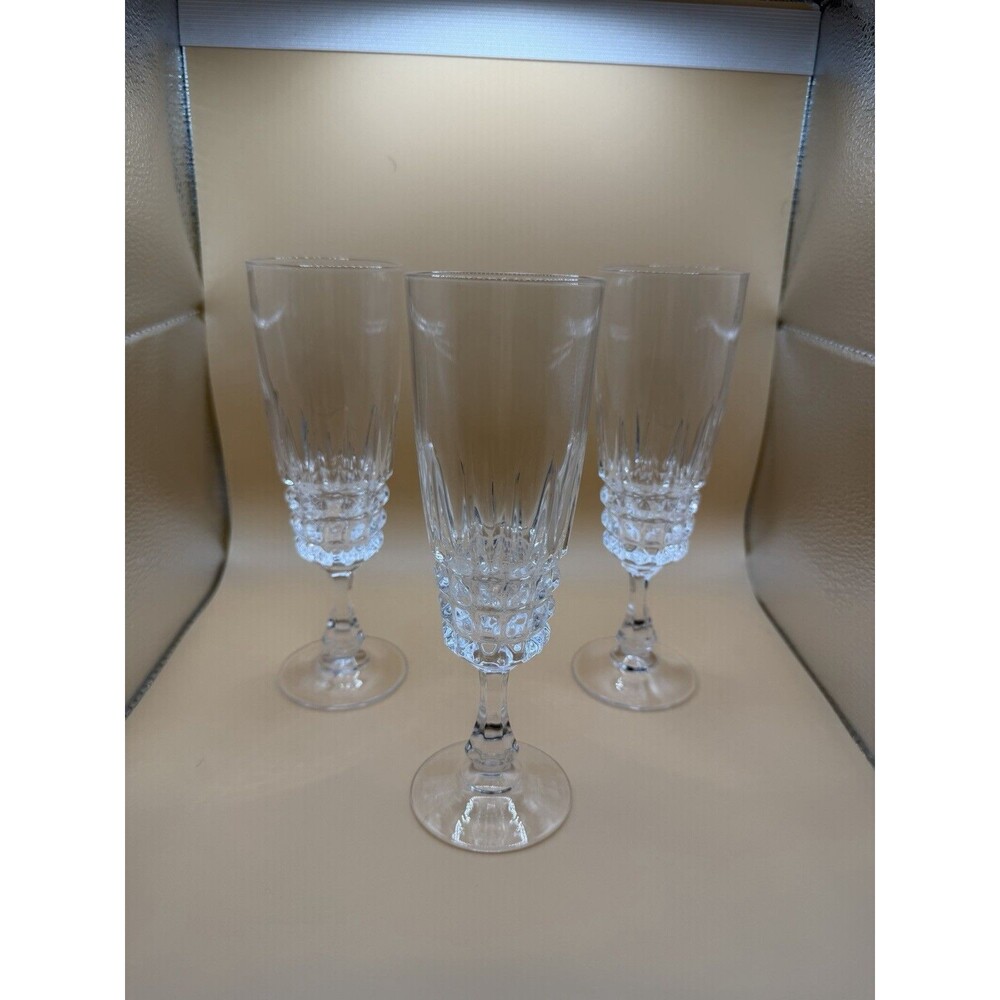 Cristal D' Arques Durand Pompadour Set of 3 Champagne Flute Glasses 7"